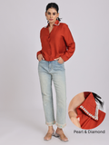 Rust Orange Pearl & Diamond Collar Shirt
