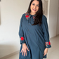 Embroidered Blue Collar Dress
