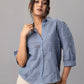 Blue Cotton Shirt with Cutwork Embroidery