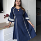 Midnight Blue Embroidered Flared Dress