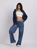 Blue Drawstring Waist Wide-Leg Denim Jeans