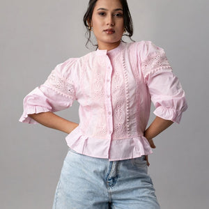 Rose Reverie Pink Lace Victorian Puff Sleeve Top