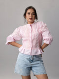 Rose Reverie Pink Lace Victorian Puff Sleeve Top