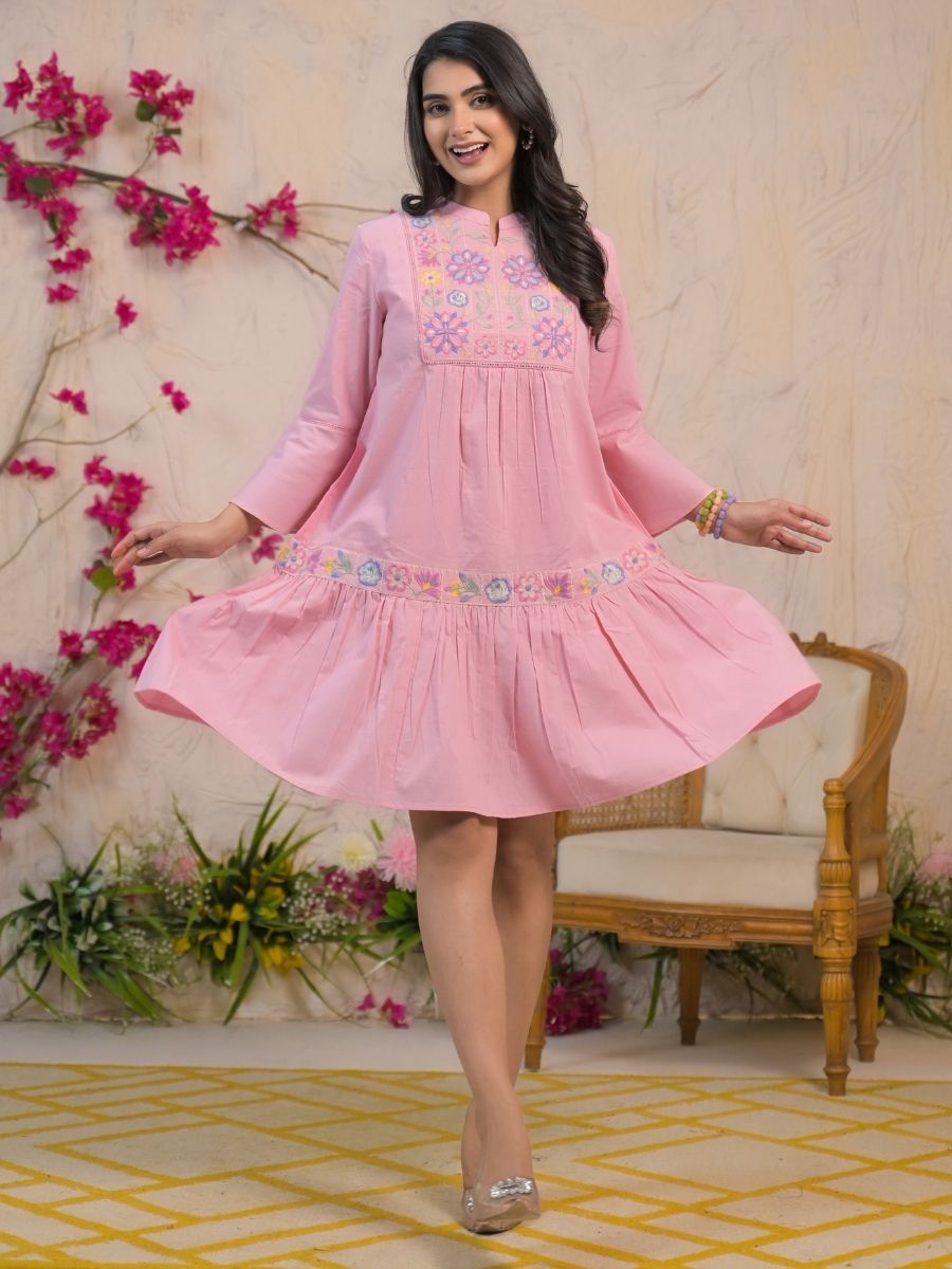 Pink Bloom Embroidered Dress