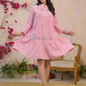 Pink Bloom Embroidered Dress