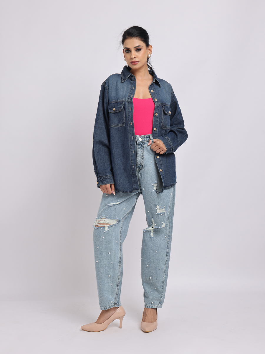 Dark Blue Relaxed Denim Shirt