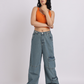 Wide-Leg Cargo Denim Jeans with Adjustable Waist