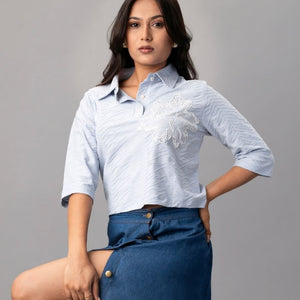 Sky Ripple Embroidered Collared Top