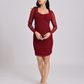 Maroon Ruched Mesh-Sleeve Bodycon Dress