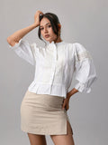 Victorian White Lace Panel Puff Sleeve Blouse