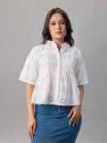 White Eyelet Embroidered Peplum Shirt