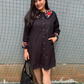 Embroidered Black Collar Dress