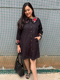 Embroidered Black Collar Dress