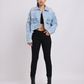 Light Blue Distressed Cropped Denim Jacket