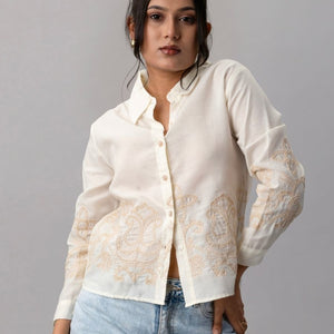Embroidered Off-White Cotton Shirt