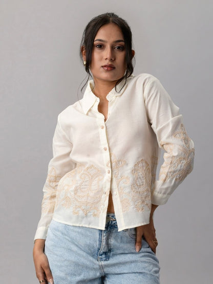 Embroidered Off-White Cotton Shirt
