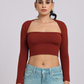 Chic & Sexy Square Neck Fitted Crop Top - Brown