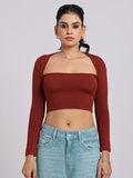 Chic & Sexy Square Neck Fitted Crop Top - Brown
