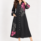 Black Embroidered Cotton A-Line Midi Dress