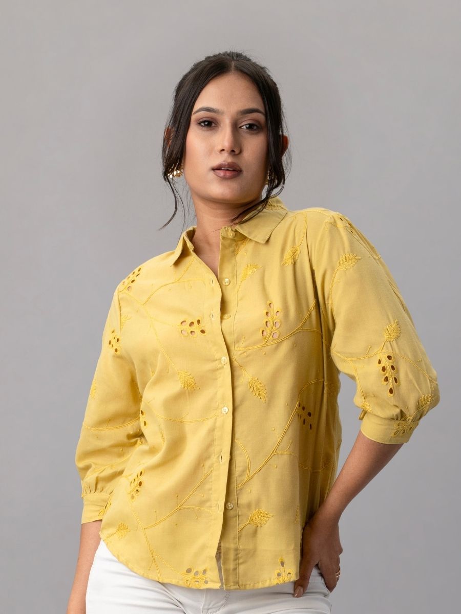 Sunbeam Yellow Embroidered Cotton Shirt