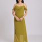 Olive Green Draped Cold-Shoulder Maxi Dress