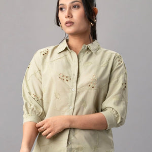 Sage Green Embroidered Cotton Shirt