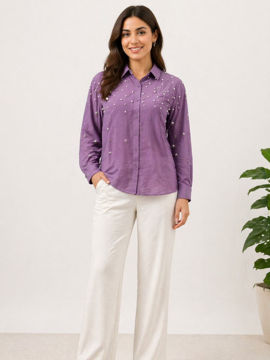 Dusty Lilac Pearl Embellished Shirt