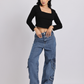 High-Waist Cargo Wide-Leg Jeans