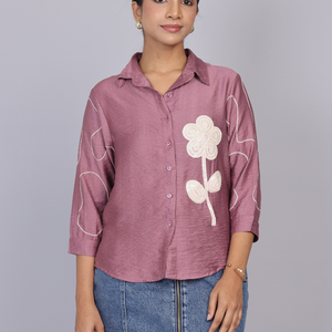 Mauve Bloom Flora Embroidered Shirt