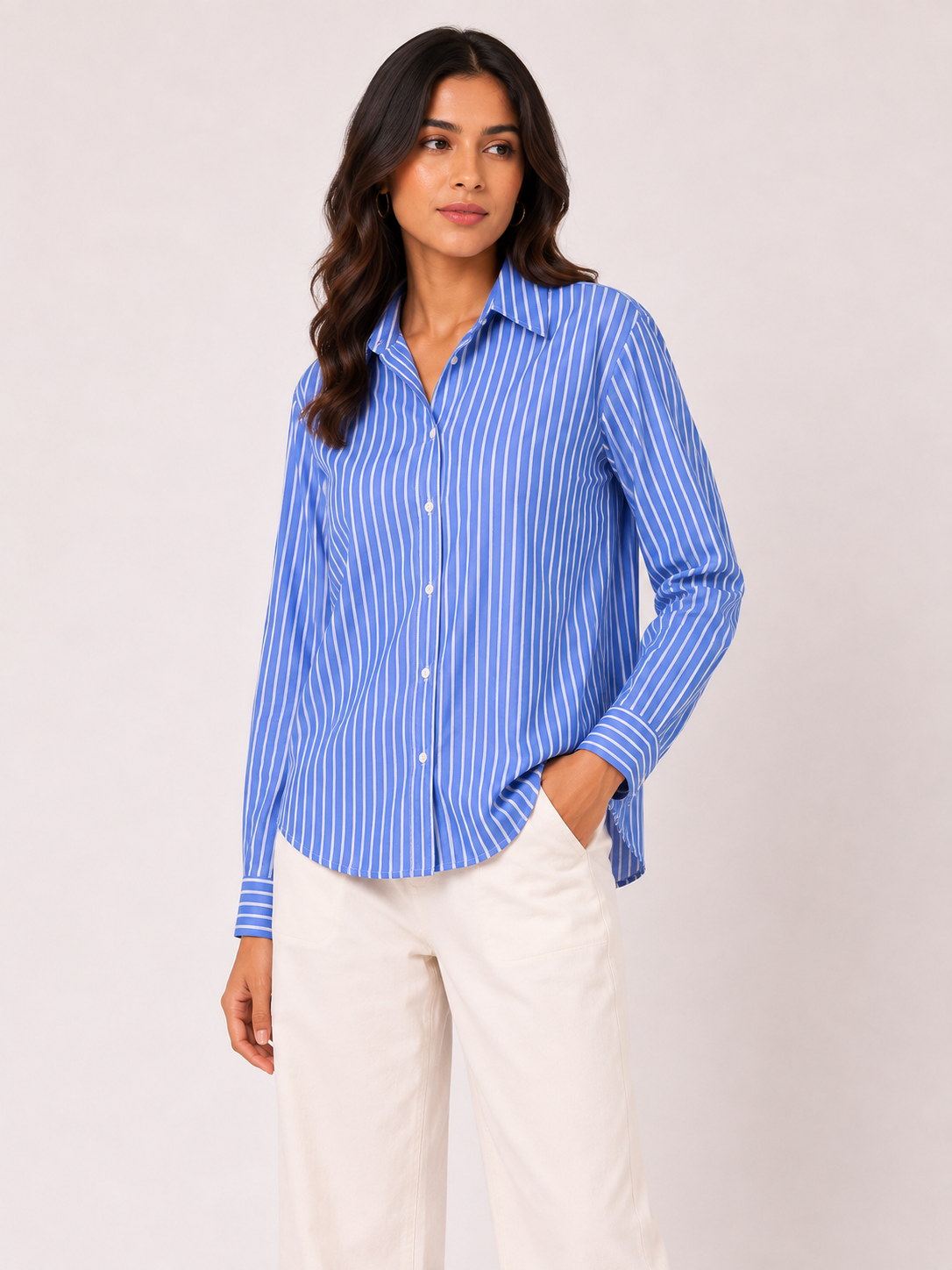 Riviera Blue Striped Relaxed-Fit Cotton Shirt