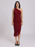 Wine Swarovski One-Shoulder Bodycon Dress