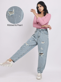 Blue Pearl Embellished Distressed Jeans