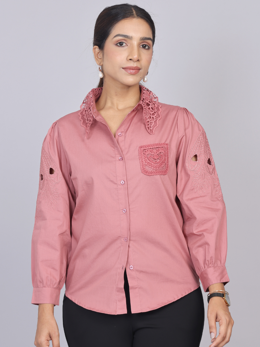 Rose Cutwork Embroidered Cotton Shirt