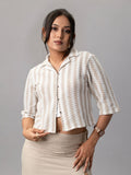 Beige Houndstooth Knit Crop Shirt