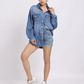 Light Blue Oversized Denim Shirt with Dropped Shoulder