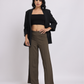 Olive Green Wide-Leg High-Rise Trousers