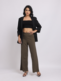 Olive Green Wide-Leg High-Rise Trousers