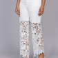 Floral Lace Applique Wide-Leg Jeans