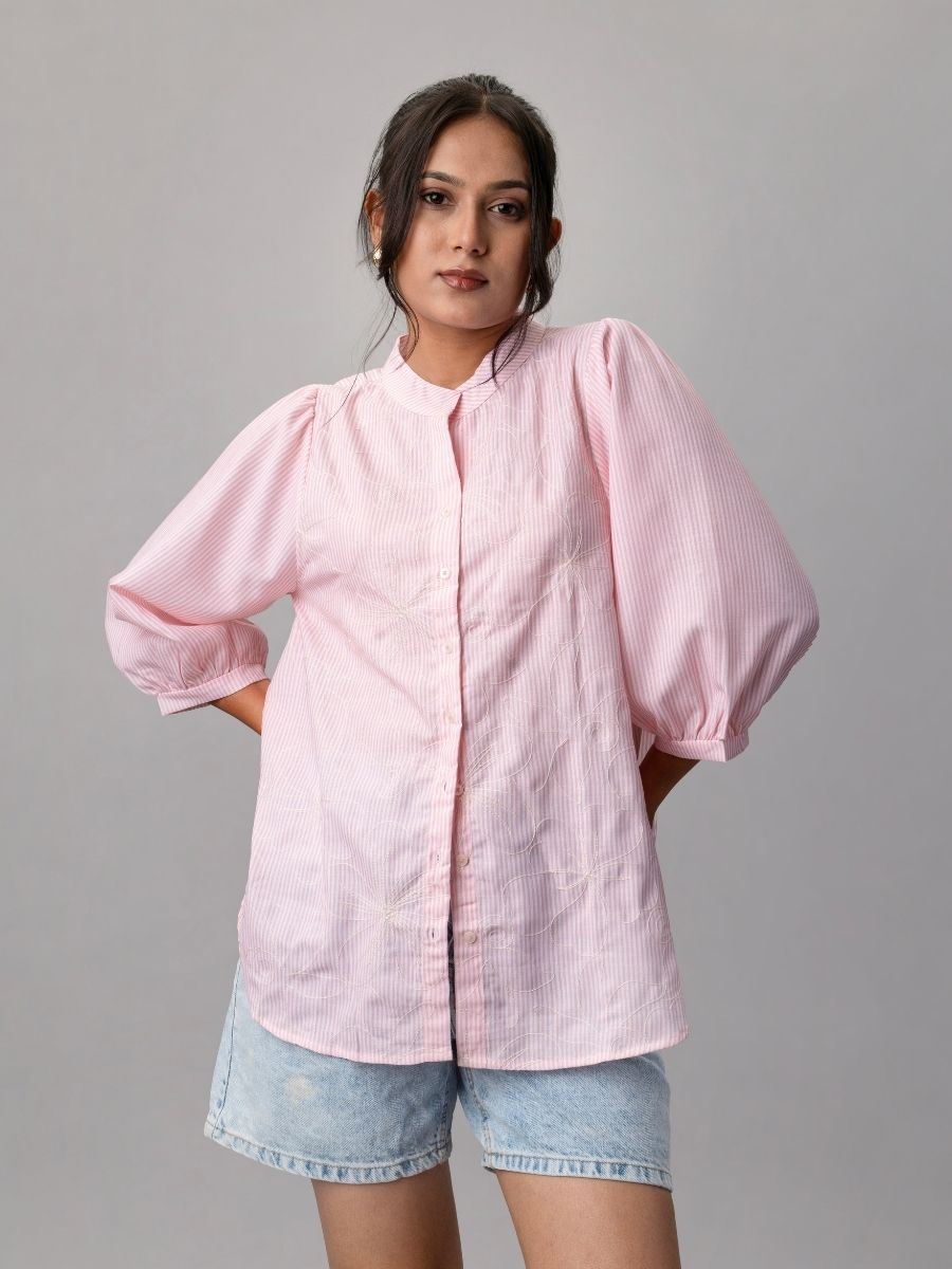 Roseline Reverie Striped Cotton Shirt-Top