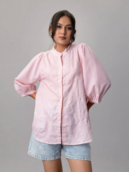 Roseline Reverie Striped Cotton Shirt-Top