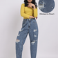 Dark Blue Pearl Embellished Distressed Jeans