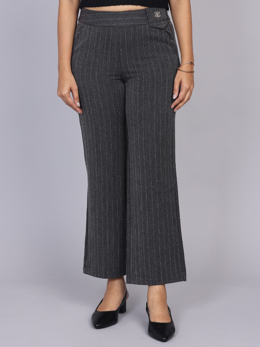 Grey Pinstripe High Waist Trouser