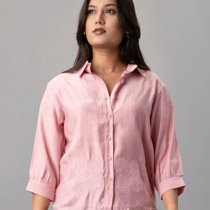 Blush Pink Scallop Hem Embroidered Shirt