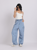Light Blue Wide-Leg Cargo Jeans