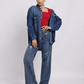 Dark Blue Oversized Denim Shirt with Dropped Shoulder