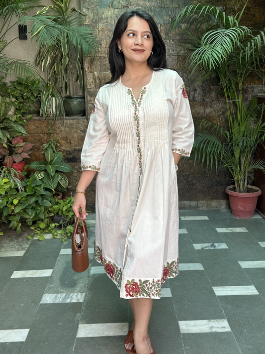 Embroidered Khadi Cotton Dress