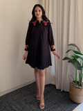 Embroidered Black Collar Dress