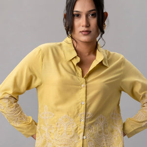 Mustard Yellow Shirt with Intricate Beige Embroidery