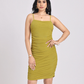 Olive Green Ruched Bodycon Mini Dress