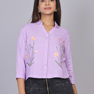 Lavender Blossom Embroidered Cotton Shirt